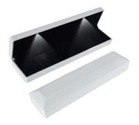 Long Necklace Box With LED Light, Necklace Bracelets Pendant Watch Chain Jewelry Gift Box, Velvet Jewelry Display Case with 2 LED Internal Light, for Proposal Engagement Wedding, 23*5.5*3.5cm (White)