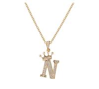 Long Necklace Pendant Necklace Heart Large Crown 26 English Letters Full Pendant Necklaces for Women Crown Necklaces for Women A Z 26 Alphabet Initial Mens Chains Personalised Hold (N, One Size)