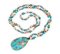 Long Necklaces for Women Boho, 31.5" Colorful Natural Stone Beaded Women's Necklaces, Handmade Heart Jasper Pendant, Vintage Bohemian Jewelry Gifts for Mom Grandma, Standard, Turquoise Stone Natural