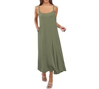 Long Nightdress for Women UK Sleeveless Cotton Plus Size Sleeping Nighties with Pocket Summer 2026 Ladies Spaghetti Strap Sexy Loose Dress Nightgown Nightwear Green