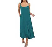 Long Nightdress for Women UK Sleeveless Cotton Plus Size Sleeping Nighties with Pocket Summer 2026 Ladies Spaghetti Strap Sexy Loose Dress Nightgown Nightwear Sky Blue