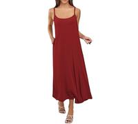 Long Nightdress for Women UK Sleeveless Cotton Plus Size Sleeping Nighties with Pocket Summer 2026 Ladies Spaghetti Strap Sexy Loose Dress Nightgown Nightwear Red