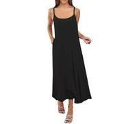Long Nightdress for Women UK Sleeveless Cotton Plus Size Sleeping Nighties with Pocket Summer 2026 Ladies Spaghetti Strap Sexy Loose Dress Nightgown Nightwear Black