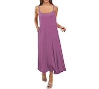 Long Nightdress for Women UK Sleeveless Cotton Plus Size Sleeping Nighties with Pocket Summer 2026 Ladies Spaghetti Strap Sexy Loose Dress Nightgown Nightwear Purple