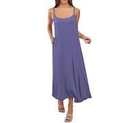Long Nightdress for Women UK Sleeveless Cotton Plus Size Sleeping Nighties with Pocket Summer 2026 Ladies Spaghetti Strap Sexy Loose Dress Nightgown Nightwear Dark Blue