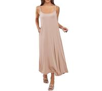 Long Nightdress for Women UK Sleeveless Cotton Plus Size Sleeping Nighties with Pocket Summer 2026 Ladies Spaghetti Strap Sexy Loose Dress Nightgown Nightwear Beige