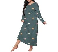 Long Nightdresses For Women Uk Plus Size - Cotton Nighties For Women Long Sleeves Pullover Nightie Crewneck Cute Heart Print 5Xl Loose Nightgown Ankle-Length Baggy Maternity Nightdresses Green