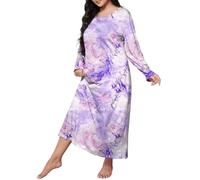 Long Nightgowns for Women Long Sleeve, Womens Long Sleeve Nightdress Women's Plus Heart Print Long Sleeve Round Neck Nightdress Womens Loose Fit Love Printed Shoulder Long Nightgowns Navy