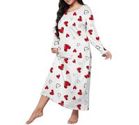 Long Nightgowns for Women Long Sleeve, Womens Long Sleeve Nightdress Women's Plus Heart Print Long Sleeve Round Neck Nightdress Womens Loose Fit Love Printed Shoulder Long Nightgowns Watermelon Red