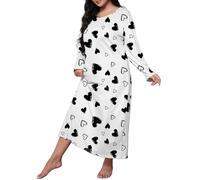 Long Nightgowns for Women Long Sleeve, Womens Long Sleeve Nightdress Women's Plus Heart Print Long Sleeve Round Neck Nightdress Womens Loose Fit Love Printed Shoulder Long Nightgowns Black
