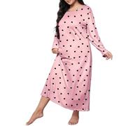 Long Nightgowns for Women Long Sleeve, Womens Long Sleeve Nightdress Women's Plus Heart Print Long Sleeve Round Neck Nightdress Womens Loose Fit Love Printed Shoulder Long Nightgowns Pink