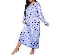 Long Nightgowns for Women Long Sleeve, Womens Long Sleeve Nightdress Women's Plus Heart Print Long Sleeve Round Neck Nightdress Womens Loose Fit Love Printed Shoulder Long Nightgowns Sky Blue