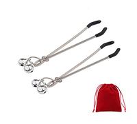 Long Nipple Clips with Bells Adjustable Non Piercing Breast Nipple Clamps Rave Nipple Accessories Jewelry (Silver)