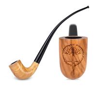 Long olive wood tobacco smoking pipe. Tolkien-Inspired engraving Broken Sword, Churchwarden pipes for 9mm Filter, Velvet Pouch gift. For tobacco use only. 10.2''/26cm