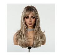 Long Ombre Caramel Color Wigs for Women,24 Inch Long Curly Wavy Wig with Bangs,Natural Looking Synthetic Heat Resistant Fiber for Daily Party Use