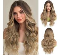 Long Ombre mixed Brown With Bangs Natural Wavy for Women Natural Synthetic Heat Resistant for Daily Wear