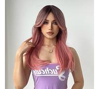Long Ombre Pink Wigs for Women, 24" Natural Straight Wigs Dark Roots Middle Part Synthetic Wig Heat Resistant Hair for Daily Party Cosplay