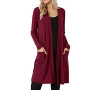 Long Open Sweaters for Women,Long Sleeve Oversized Duster Cardigans Loose Fit Casual Plus Size Jackets Outerwear Trendy Coat Fall Fashion Clothes Burgundy Sueter Oversized para Mujer