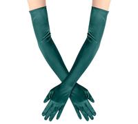 Long Opera Party Gloves for Women 1920s 20s Satin Gloves Costumes Elbow Length Bridal Evening Dress 22 Inches, dark green, M