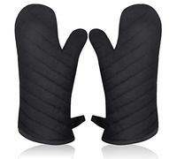 Long Oven Gloves for Kitchen, Oven Mitts Pair Gauntlet Oven Gloves Cake/Cookware/Microwave/Pizza/Chef/Bbq/Kitchen/Baking Double Oven Glove Black Pot Holders with Thick Lining 1 Pair
