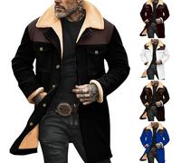Long Overcoat Men, Fleece Lined Jackets For Men Vintage Suede Leather Jacket With Multiple Pockets Casual Loose Going Out Coats Stylish Lapel Neck Button Down Thick Warm Jackets Streetwear