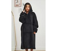 Long Oversized Sherpa Fleece Hoodie Blanket OHS Black One Size