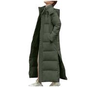 Long Padded Jacket Women Winter Extra Long Down Jacket with Hood Side Split Thicken Warm Coats Pocket Hooded Puffer Overcoats Solid Loose Fit Down Hacket Windproof Quilted Army Green 3XL