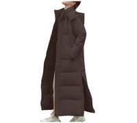 Long Padded Jacket Women Winter Extra Long Down Jacket with Hood Side Split Thicken Warm Coats Pocket Hooded Puffer Overcoats Solid Loose Fit Down Hacket Windproof Quilted Brown L