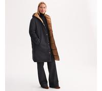 Long Padded Reversible Jacket with Fixed Hood Black/Camel