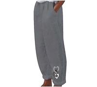 Long Pants for Women Rolled Bottom Cotton Linen Plus Size Loose Fit Pants Comfy Floral Printed Solid Trousers Linen Pants Loose Fit Palazzo Trousers Elastic High Waist Pants Holiday Gray M