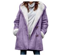 Long Pea Coat Women Clearance Ladies Sherpa Lined Fleece Jacket Velvet Double Breasted Wool Blend Coat Fall Winter Thick Warm Parkas Jackets Solid Plus Size Hooded Wool Overcoat with Pockets S-5XL