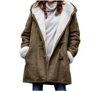 Long Pea Coat Women Clearance Ladies Sherpa Lined Fleece Jacket Velvet Double Breasted Wool Blend Coat Fall Winter Thick Warm Parkas Jackets Solid Plus Size Hooded Wool Overcoat with Pockets S-5XL
