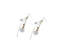 Long pearl drop earrings for women, 14K gold plated, with freshwater pearl and shell pendant. Handmade elegant earrings including white gift box for women.