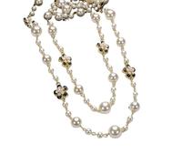 Long Pearl Flower Pendant Neckalce for Women Girls Retro Dainty Layered Imitation Pearl Necklace Black Enamel Cherry Camellia Blossom Sweater Chain Waist Belly Chain Jewelry