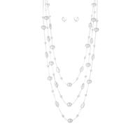 Long Pearl Necklace and Earring Set Layered Pearl Beaded Necklaces for Women White Costume Jewelry Sets Gifts for Mom, Faux Pearl, No Gemstone