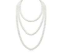 Long Pearl Necklaces,White Bead Fake Pearls Necklaces for Women,1920s Artificial Vintage Fashion Jewelry Neck Strap Faux Pearls Comfortable for Brides Wedding Birthday Party Accessories Gifts,150cm