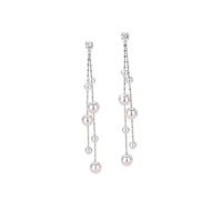 Long Pearl Tassel Drop Earrings for Women, Multi-Layer Dangle with Sparkling Cubic Zirconia, Elegant Bridal Wedding Jewelry, Birthday Gift for Her(Silver)