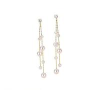 Long Pearl Tassel Drop Earrings for Women, Multi-Layer Dangle with Sparkling Cubic Zirconia, Elegant Bridal Wedding Jewelry, Birthday Gift for Her(Gold)