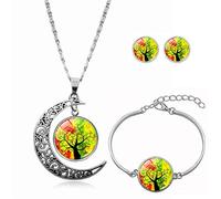 Long Pendant Necklaces For Women,Colorful Creative Beautiful Tree Of Life Plant,Rotating Moon Stud Earring Suit European And American Necklace Jewelry Crystal Pendant Sweater Chain Fashion Gi