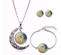 Long Pendant Necklaces For Women,Heroic Beautiful Unicorn Animal,Rotating Moon Stud Earring Suit European And American Necklace Jewelry Crystal Pendant Sweater Chain Fashion Gift