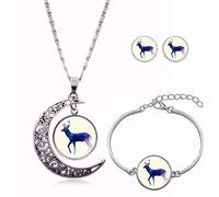 Long Pendant Necklaces For Women,Purple Colorful Elk Animal,Rotating Moon Stud Earring Suit European And American Necklace Jewelry Crystal Pendant Sweater Chain Fashion Gift