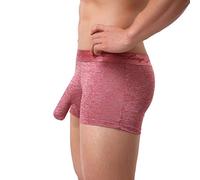 Long Penis Pouch Boxers Shorts for Men Uk, Men Boxers Sexy Underwear Boxershorts Breathable Underpants Male Elephant Bulge Panties for Everyday Wear Red L