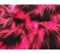 Long Pile Fun Faux Fur Fabric Material Black & Cerise Pink Mix, 1Mtr - 150cmx100cm