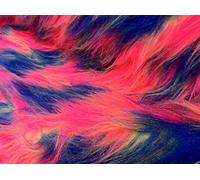 Long Pile Fun Faux Fur Fabric Material Cerise/Royal/Yellow Mix