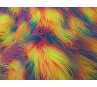 Long Pile Fun Faux Fur Fabric Material FLO Yellow/Cerise/Turquoise