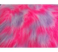 Long Pile Fun Faux Fur Fabric Material Lilac/White/Cerise Mix, 1Mtr - 150cmx100cm