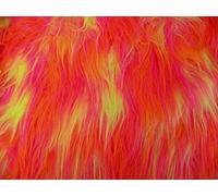 LONG Pile Fun Faux Fur Fabric Material ORANGE/YELLOW/CERISE MIX,1Mtr - 150cm x 100cm