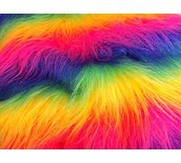 LONG Pile Fun Faux Fur Fabric Material RAINBOW MIX
