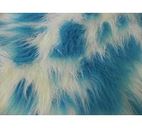 Long Pile Fun Faux Fur Fabric Material White & Turquoise Blue Mix