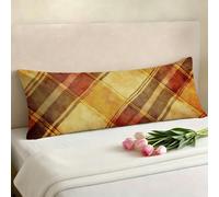 Long Pillow Case Brown Bolster Pillow Cases 145x40 cm, Checkered Pattern Body Pillowcase with Invisible Zipper, Soft Velvet Double-Sided Print Cushion Cover for Bedroom Sofa Bed Home Decor E0-288